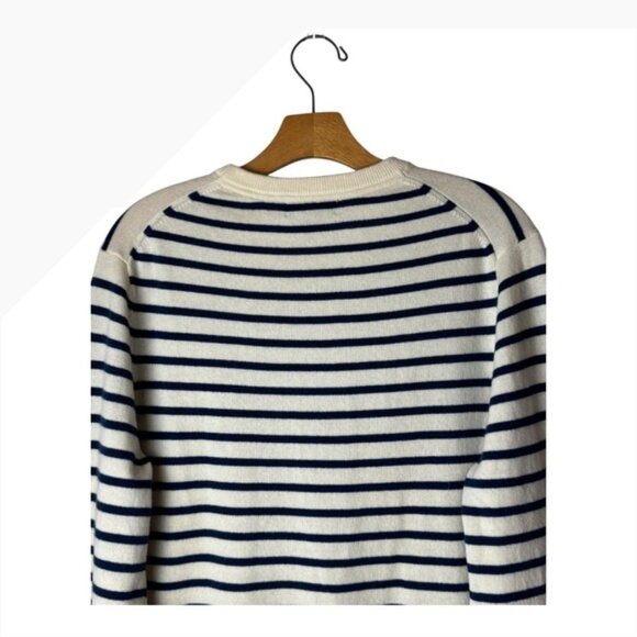 Lands End Sweater Men Medium Blue Ivory Stripe Cashmere Crew Neck Knit Preppy - Picture 5 of 7
